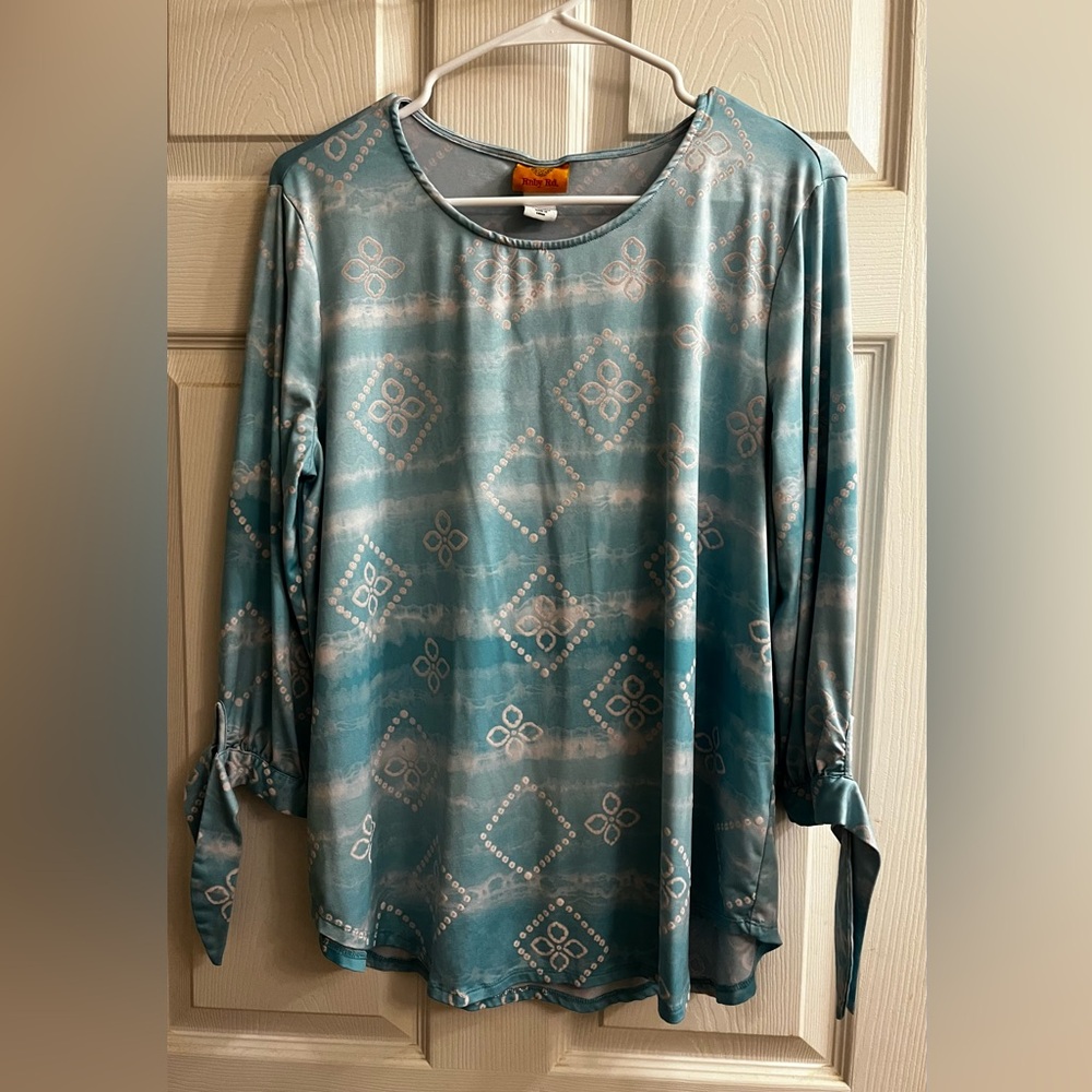 RUBY RD~Elegant Teal Patterned Women's Top/tunic~M